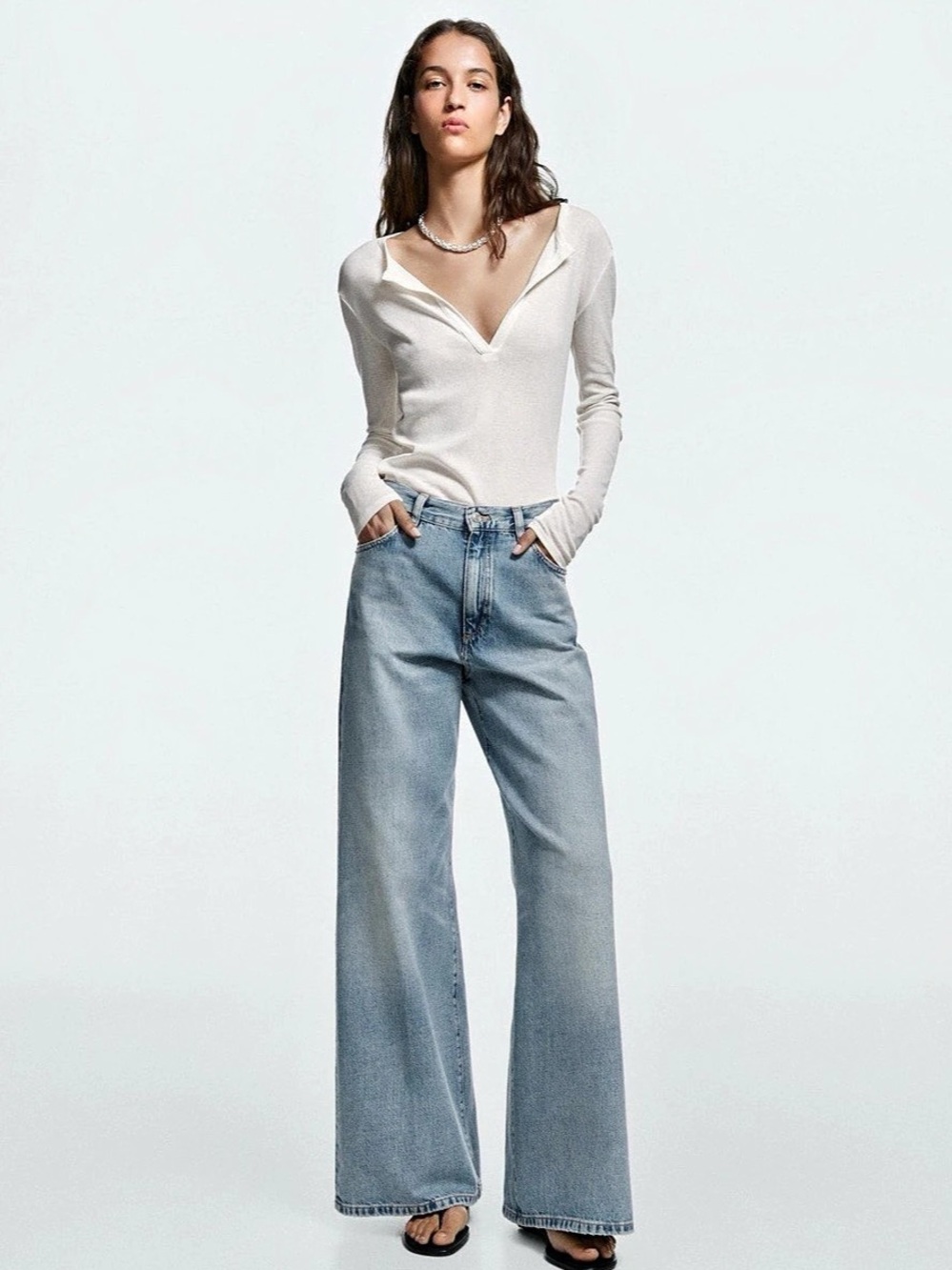Massimo Dutti High Rise Wide Leg Jeans Blue Waist 28